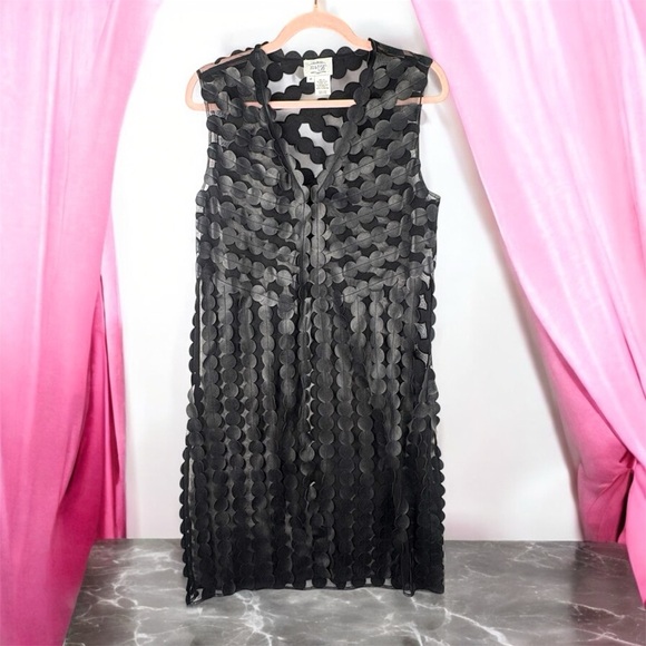 VTG Just B Black Sheer Scalloped Vest Medium Grunge 90s - Picture 2 of 8